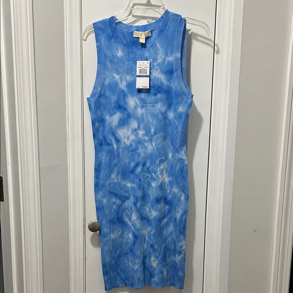Michael Kors Blue Tie-Dye Sleeveless Knit Midi Dress